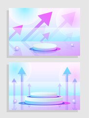 Set purple blue violet 3d object cylinder pedestal podium display gradient color minimal scene