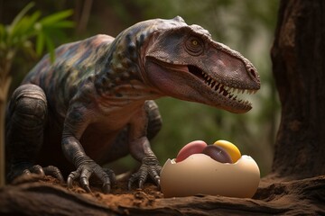 T-Rex guarding its eggs. Generative AI