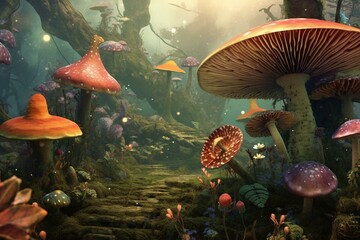 Virtual fairyland illustration depicting nature and enchantment. Generative AI