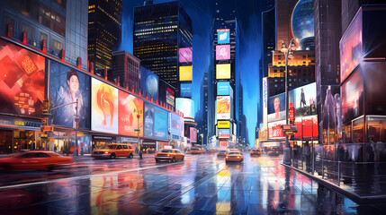 Times Square at night with dazzling neon lights - obrazy, fototapety, plakaty