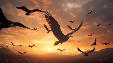 Deurstickers a large flock of migrating birds © ginstudio