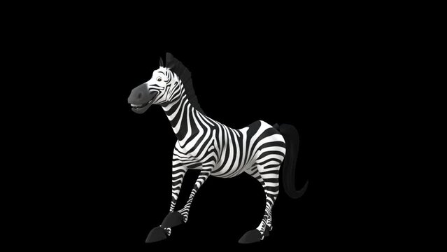 3D Rendered Zebra Running Loop on Transparent Background. Wild Animal Fast Run Animation.