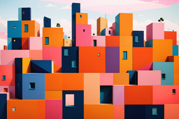 an abstract painting of colorful blocks and shapes, a cubist painting by Tim Biskup, featured on cg society, geometric abstract art, behance hd, cubism, geometric, Generative AI