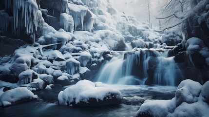 frozen waterfalls during winter - obrazy, fototapety, plakaty