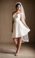 Naklejka premium Elegant Bride in a Stunning Wedding Dress: A Timeless Studio Photography Session