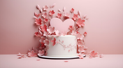 cake with hearts and  pink rose