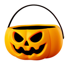3D Illustration of Spooky smile Pumpkin Bucket, Halloween Icon rendering