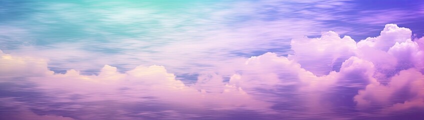 Obraz premium Rainbow sky with fluffy clouds. Multicolored toned sky.