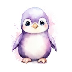 Watercolor fantasy Baby Penguin clip art isolated white background.