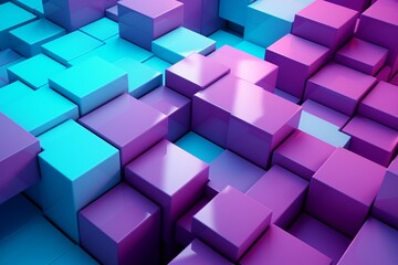 Abstract 3D blocks in turquoise and purple form a tech background. Generative AI