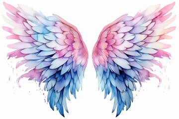 Beautiful magic watercolor blue pink wings.