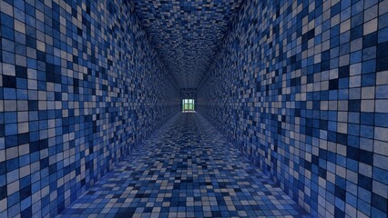 empty corridor and door liminal space 3d render