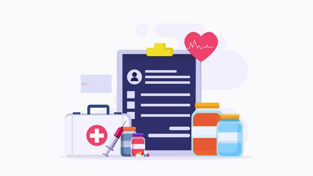 pharmacy and medical concept, aid, healthcare, drugstore, medicine. 2d video animation 4k clip	