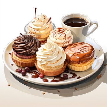 Coffee And Dessert Pairing Dessert And Coffee Decaden, Cartoon Illustration Background