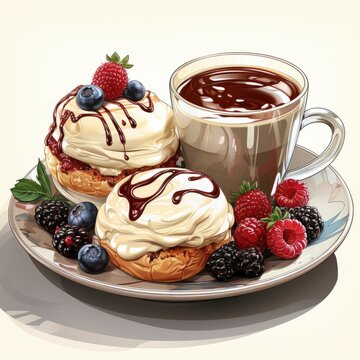 Coffee And Dessert Pairing Dessert And Coffee Decaden, Cartoon Illustration Background