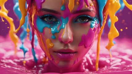 Woman With A Splash Of Colorful Paint