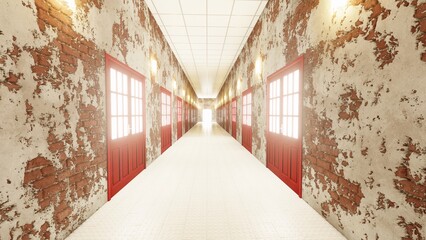 empty corridor and door liminal space 3d render