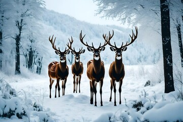 Naklejka na ściany i meble deer in the snow