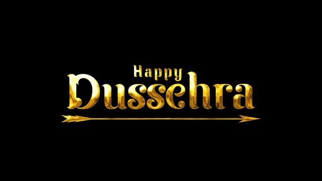 Happy Dussehra text animation. Handwritten text in gold color and white with alpha channel. Great for Celebrations, festivals, and events. Transparent background, easy to put into any video.