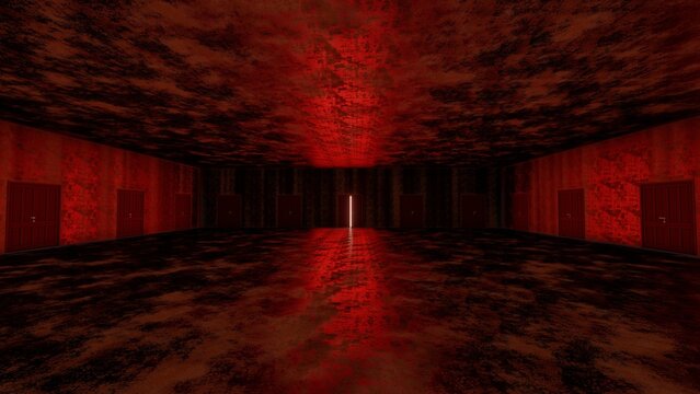 empty corridor and door liminal space 3d render