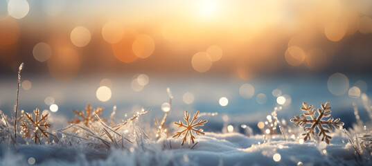 Winter Wonderland, Magical Sunrise with Snowflakes - Christmas and New Year Celebration