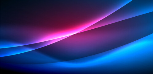 Dynamic waves in ethereal glow of neon lights. Concept merges fluidity of motion with vibrant allure of neon, crafting entrancing backdrop that embodies both vitality and futuristic sophistication