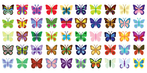 Obraz premium Set of Butterflies cartoon icon, decorative insect, butterfly logo, flat vector illustration isolated on white background 