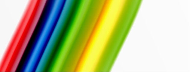 Rainbow color silk blurred wavy line background on white, luxuriously vibrant visually captivating backdrop. Stunning blend of colors reminiscent of rainbow, silky and gracefully blurred wavy pattern