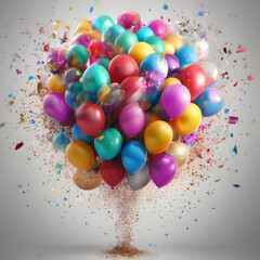 a vibrant explosion of bursting balloons filled with glitter.