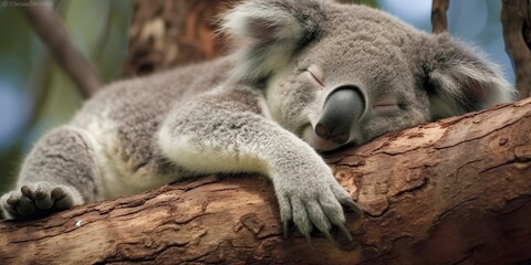 Fototapeta premium Koala asleep in tree.