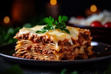 Traditional italian food lasagne with meat sauce.