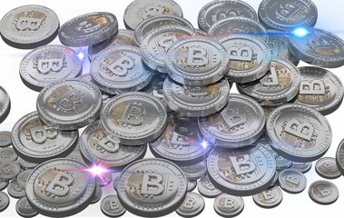 Digital coins on white background