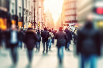 Blurred business people walking in the city scape.