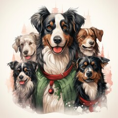 Dogs And Cats Spreading Holiday Cheer Festive Holiday, Cartoon Illustration Background