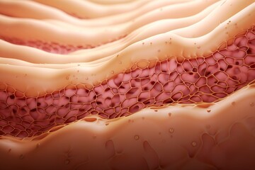 Saggy skin layer and skin cells, 3D rendering.