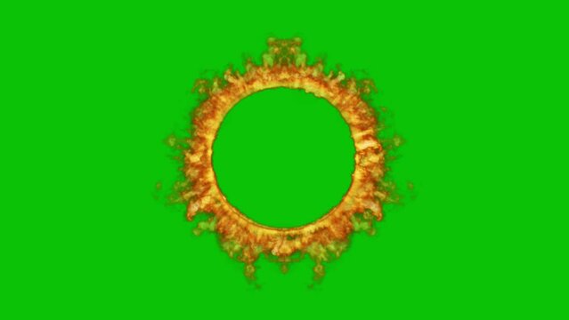 Rotation footage of burning flames with beautiful movement green screen background, suitable for advertising, editing, fire, cinematic, film, frame, effects, intro, outro, slide, etc.