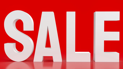 The white sale on red Background for promotion concept 3d rendering