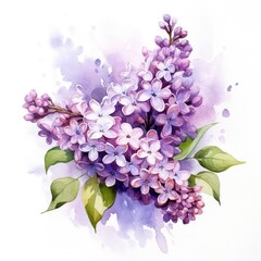 Lilac Watercolor White Background , Cartoon Illustration Background