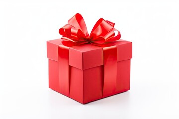 Gift box with red ribbon isolated on white background.