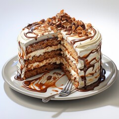 Nutella Cake Watercolor White Background, Cartoon Illustration Background