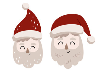 Cute Santa Claus head clipart in cartoon flat style. Vector illustration