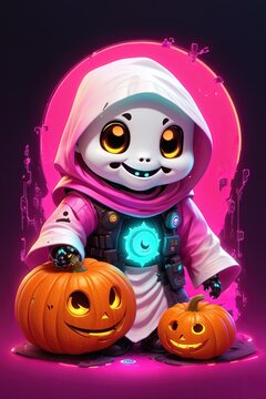 halloween pumpkin and ghost