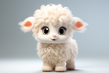Fototapeta premium Sheep on a white background. Adorable 3D cartoon animal portrait.