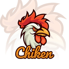Obraz premium Chicken logo mascot vector design, chicken logo mascot illustration template, rooster head mascot
