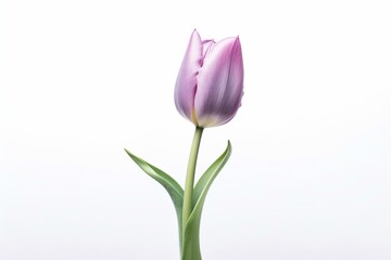 Isolated lilac tulip flower on white background. Generative AI