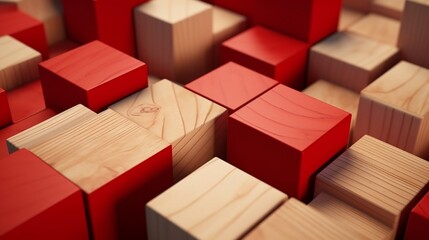 Blocks of colored wood on a red background. 