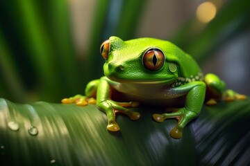 Fototapeta premium Tree Frog sitting on plant.