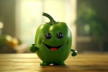Adorable animated green bell pepper person. Generative AI - obrazy, fototapety, plakaty