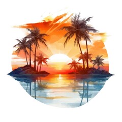 Tropical sunset for t-shirt design.