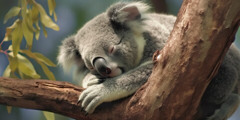 Obraz premium Koala asleep in tree.